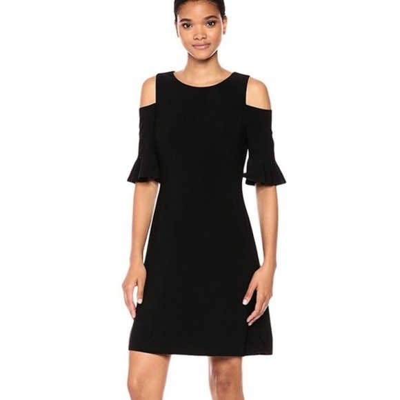 NWT Tommy Hilfiger Solid Black Cold Shoulder Dress - Picture 3 of 8